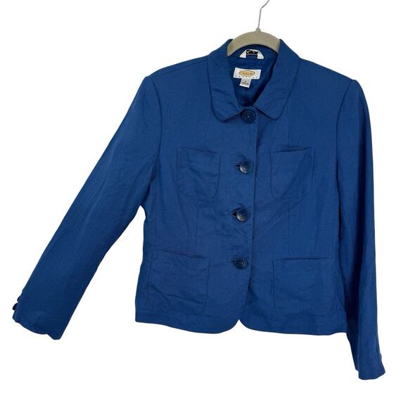 Talbots Blue 100% Irish Linen Business Blazer Size 8 Button Front - Picture 1 of 10